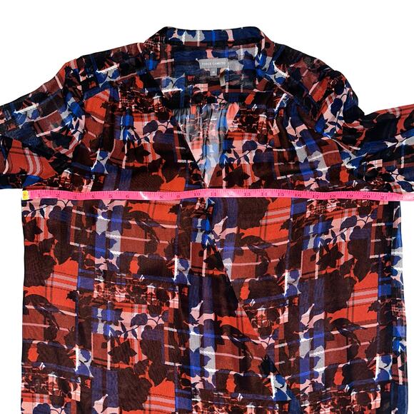 Vince Camuto Plaid Floral Red Blue Surplice V-Neck Long Sleeve Blouse Size M - Picture 10 of 13